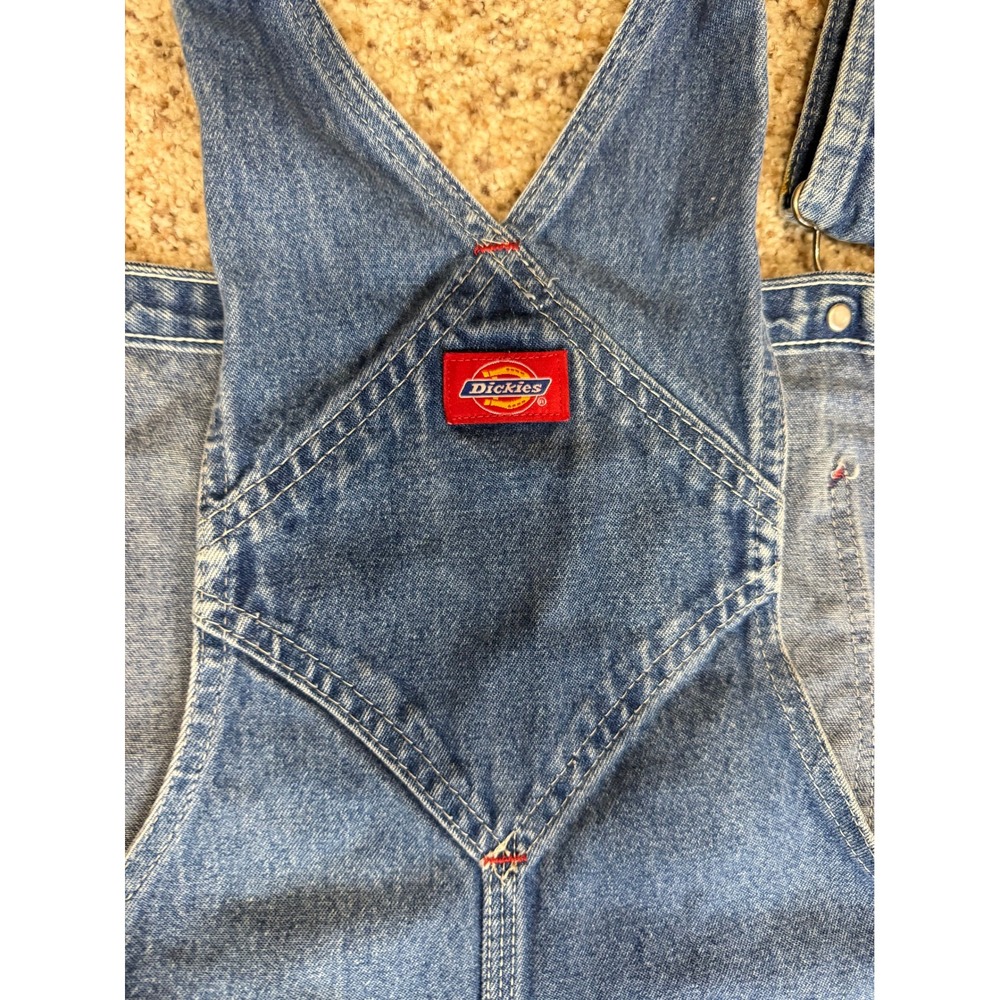 Dickies Denim Bib Overalls Mens Blue Carpenter Workwear 48x32 - Picture 9 of 13
